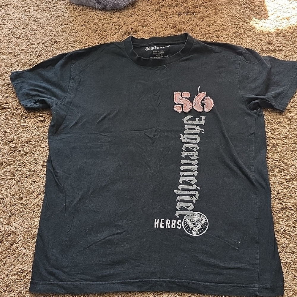 Jagermeister Black Tee with Pink '56' and White Vertical Logo